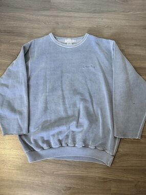 Vintage Campus Crew Powder Blue Washed Blue Crewneck Sweatshirt with Embroidery